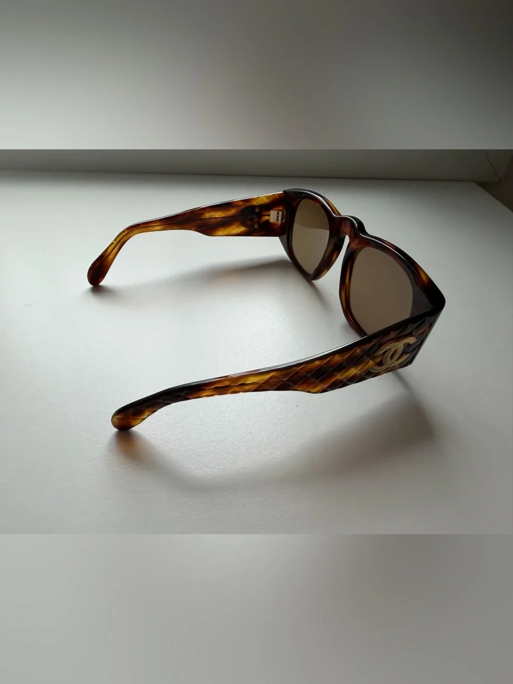 Authentic CHANEL Tortoiseshell Quilted Temple Sunglasses - Brown & Gold